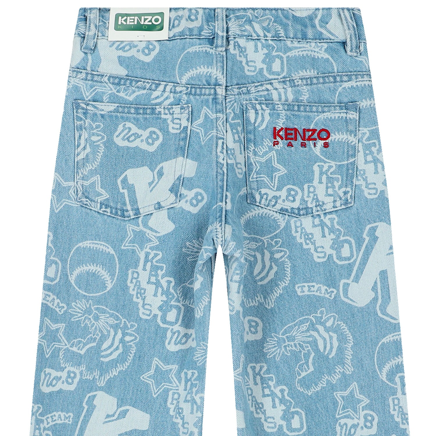 Girls Blue Denim Varsity Logo Jeans, 1, hi-res